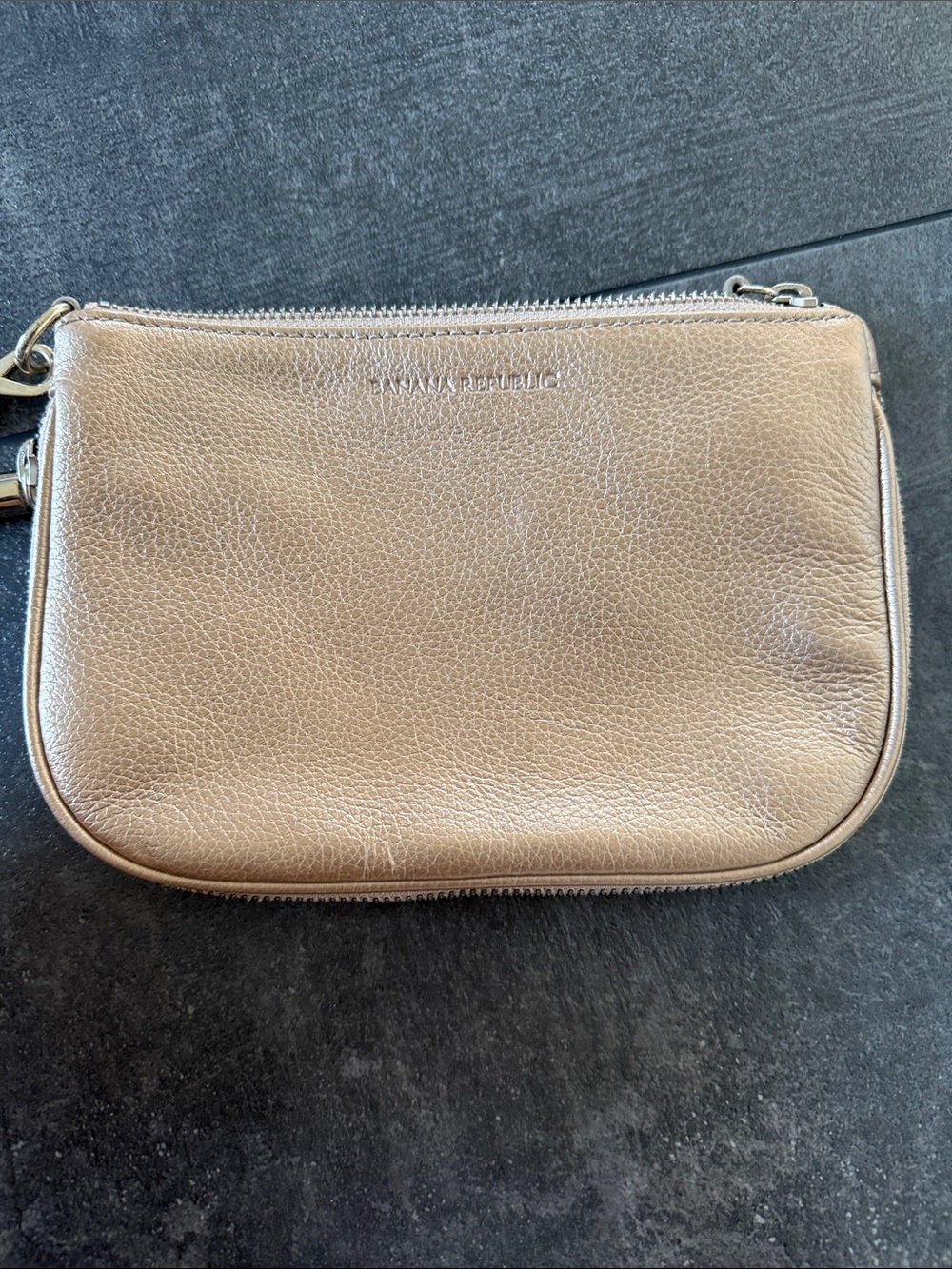 Banana Republic Metallic Taupe Leather Wristlet Clutch. Used once